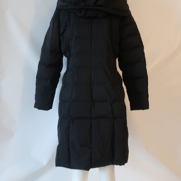 Womens Cole Haan Black Down Cluster With Feather Fill Hooded Midi Puffer Coat L - Picture 12 of 16